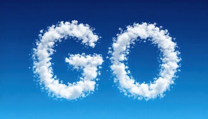Naklejka premium Whimsical cloud formation spells out go against a bright blue sky