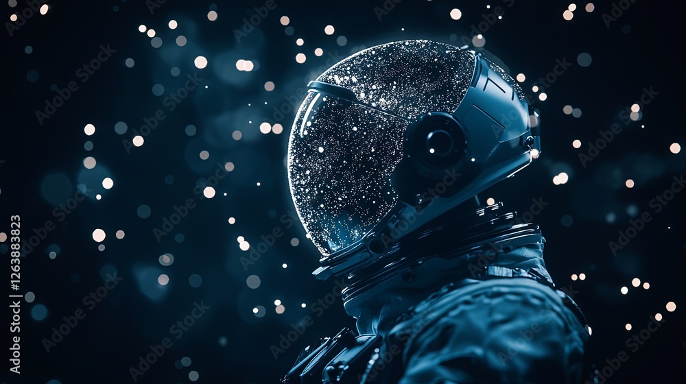 Poster Astronaut explores the depths of outer space with a shimmering helmet in a cosmic atmosphere