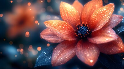 A mesmerizing close-up of an orange flower with magical sparkling bokeh