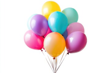 Colorful Balloons in Various Shades Floating Together Against a Bright White Background for Celebratory Events and Festive Occasions