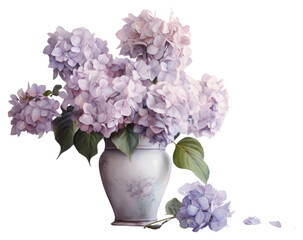 PNG Close up on pale puple hydrangea in vase blossom flower lilac.
