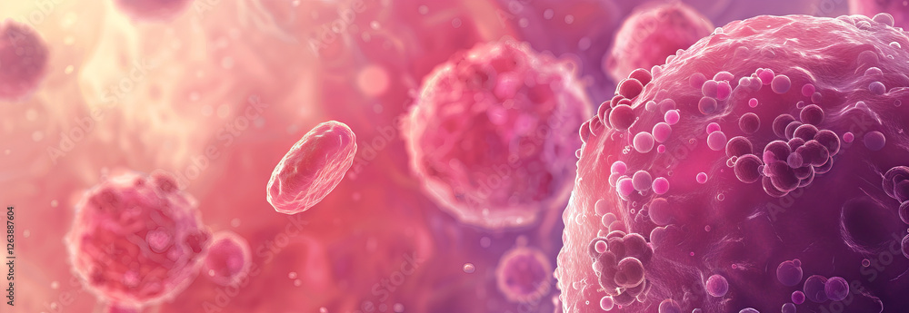 Poster microscopic view of cells and tissues in abstract artwork highlighting cellular structures in vivid 