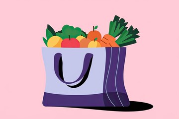 Stylish Vector Illustration on Light Pink Background, Featuring Apples, Carrots, and Leafy Greens