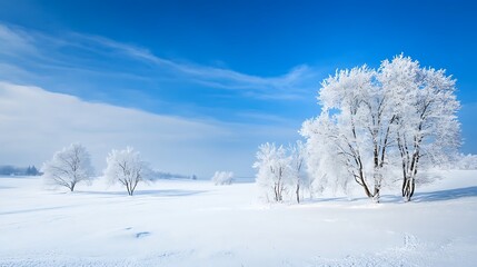Fototapeta premium Winter Wonderland: Frost-Covered Trees on a Sunny Day AI Generated