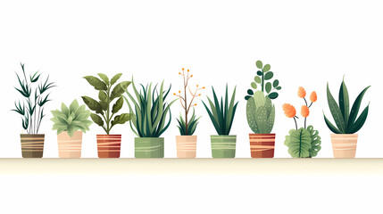Rows of illustrated potted plants on a white background
