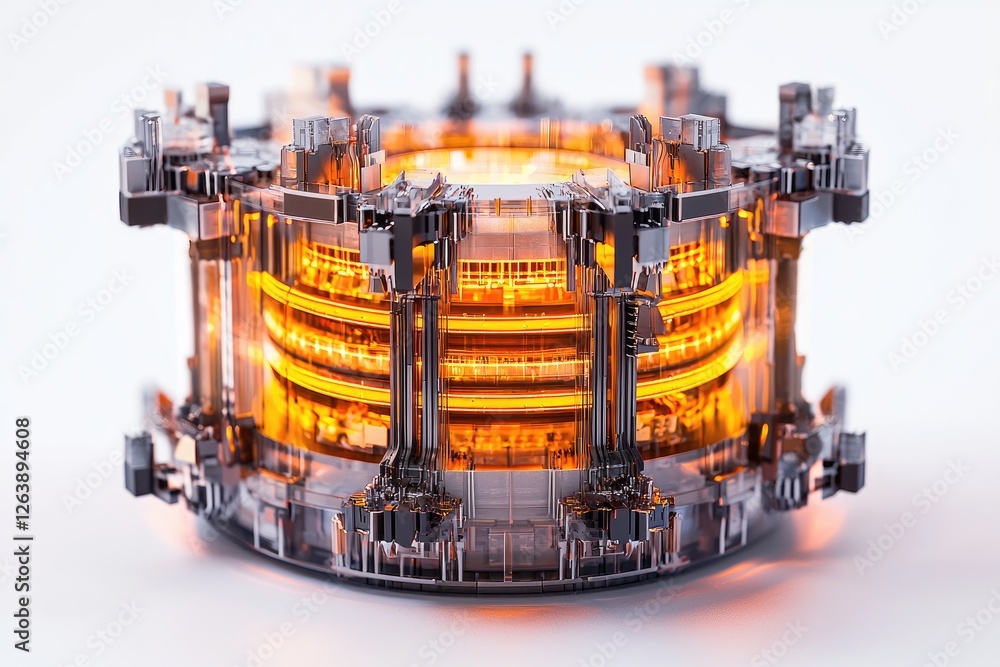 Poster futuristic energy core design featuring glowing elements and intricate crystalline structure showcas