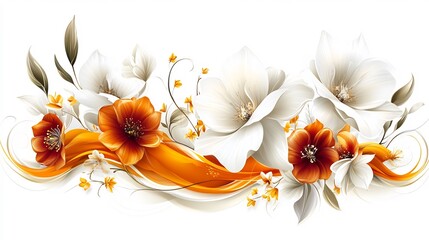 Elegant White Orange Flowers Softly Flowing Design. AI Generated