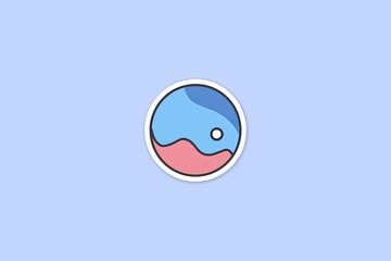 Obraz premium Minimalist Circle Graphic with Pastel Blue and Red Waves, White Center, Black Outline on a Light Blue Background, Sticker Aesthetic