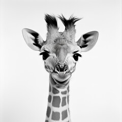 Fototapeta premium Elegant Black and White Giraffe Portrait on a Minimalist White Background
