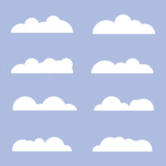 Set of cartoon cloud in flat design. White cloud collection design vector illustration.