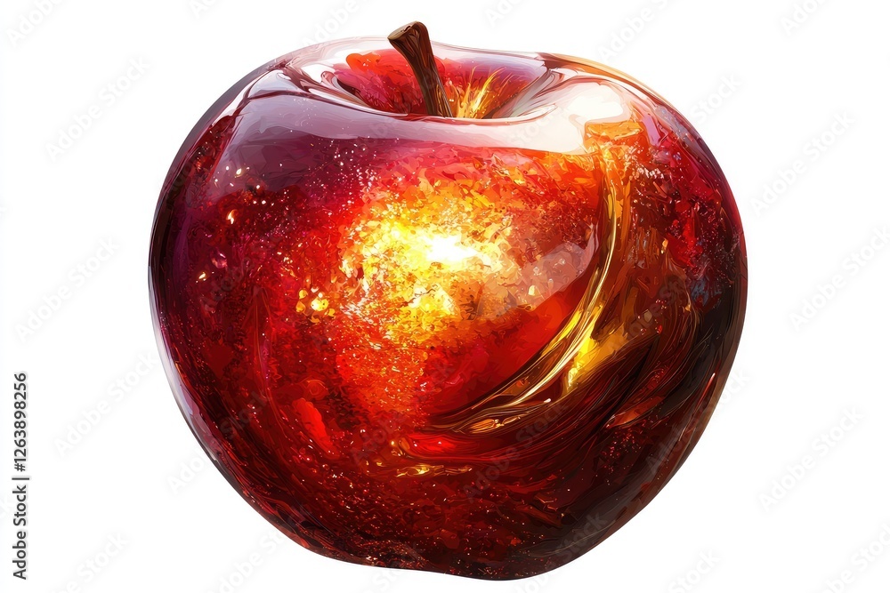 Aufkleber exquisite glass sculpture of a shiny red apple with swirling patterns and sparkling highlights refle