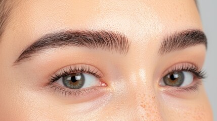 Obraz premium Eyebrow fashion natural symmetry concept. Symmetrical Eyebrow Grooming with Delicate Makeup Strokes