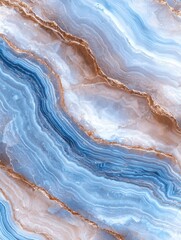 Fototapeta premium Blue and brown agate stone texture with gold veins.