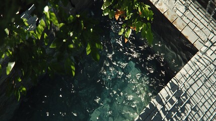 Naklejka premium Serene Poolside Escape Soft Sunlight Dapples Water. AI Generated