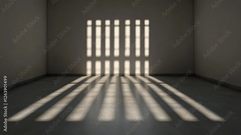 Poster sunlight casting shadows through bars in empty room