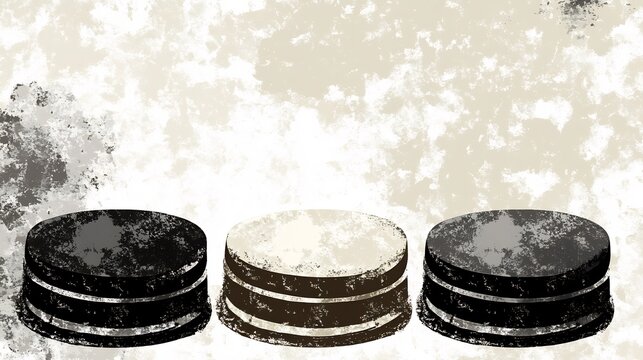 Three textured cylindrical objects subtly contrast against a neutral grunge background. AI Generated