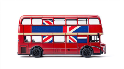 Union Jack Double-Decker Bus: Iconic Transport on White, Ultra-Detailed Close-Up for Transport Day Celebrations