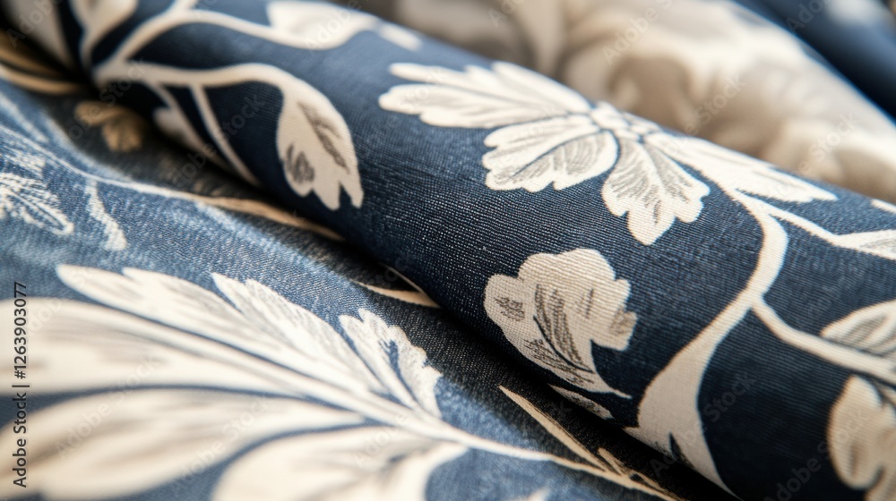 Fototapete close up of intricate floral patterns on textile fabric with blank space for design or text ideas. g