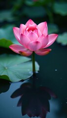 Obraz premium Delicate lotus flower submerged in still water, its petals open and unfurled , serene environment, bloom, peaceful scene