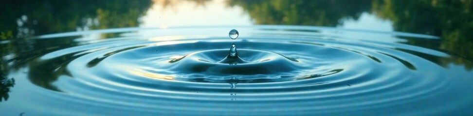 Serene lake scene with clear water drop and circular waves , landscape, calm