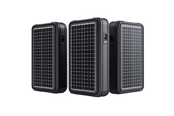 Obraz premium Three solar panels are shown in a row