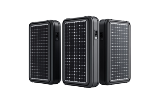 Three solar panels are shown in a row