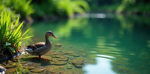 Obraz premium Shallow pond with gently lapping water, shallow water, gentle ripples, clear water