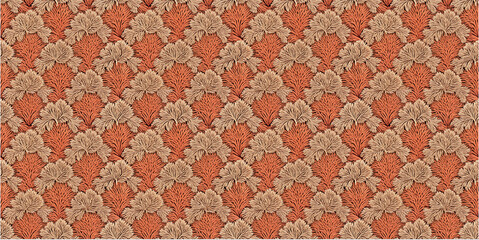 Seamless pattern of stylized coral illustrations in shades of orange and beige, closely packed together.