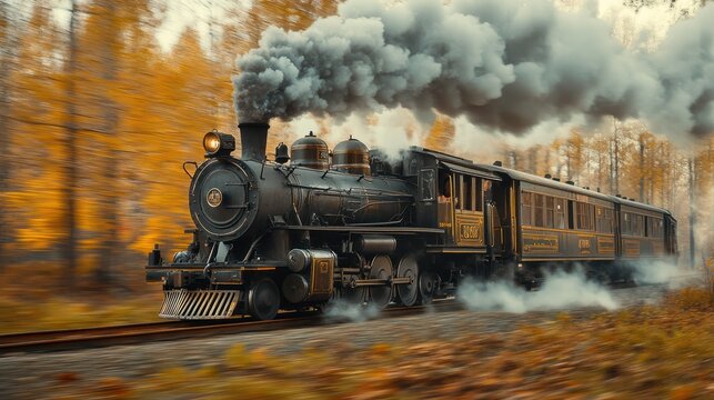 Steam train autumn forest journey travel scenic