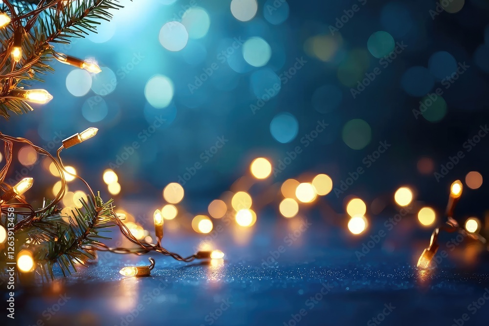 Poster sparkling christmas lights on green spruce branches with a soft bokeh background creating a magical 