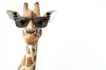 Obraz premium Giraffe wearing stylish sunglasses on white background