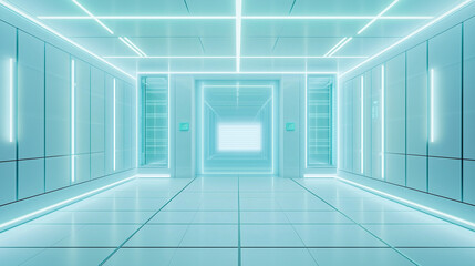 blue corridor in modern building