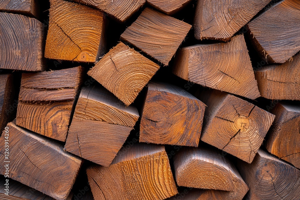 Poster close-up view of stacked wooden logs showing natural texture and grain patterns ideal for rustic des