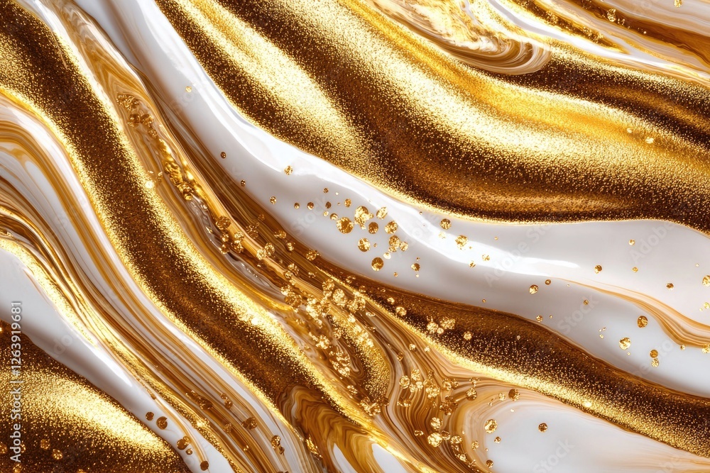 Poster luxurious gold and white fluid abstract background with shimmering glitter and smooth waves for eleg