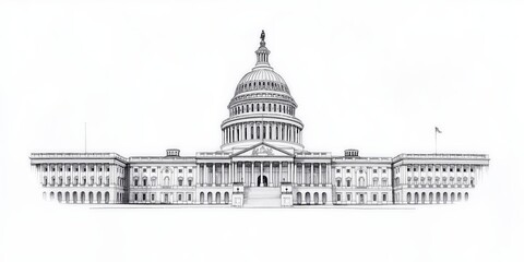 Fototapeta premium A meticulously detailed black-and-white illustration capturing the grandeur of the U.S. Capitol building, highlighting its intricate architecture and iconic features in exquisite detail