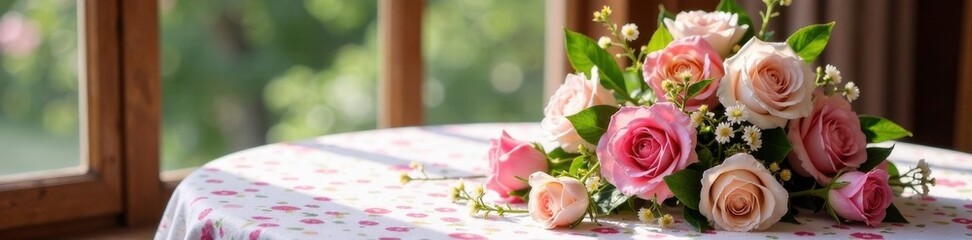 Obraz premium Elegant dress with flowers on a simple tablecloth, fashion, elegant