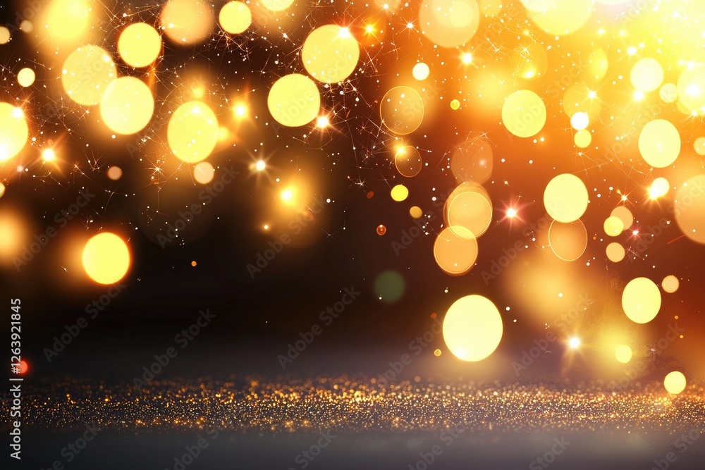 Poster shimmering golden bokeh lights sparkling on dark background creating a magical and festive atmospher