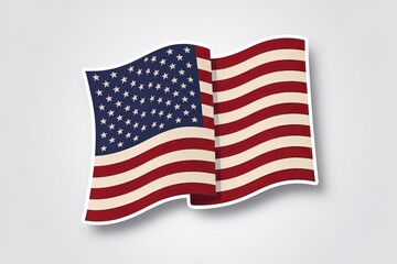 Fototapeta premium Stylized American Flag Illustration with Grain Texture, Waving Design, Patriotic, Red, White, and Blue on Gray Background