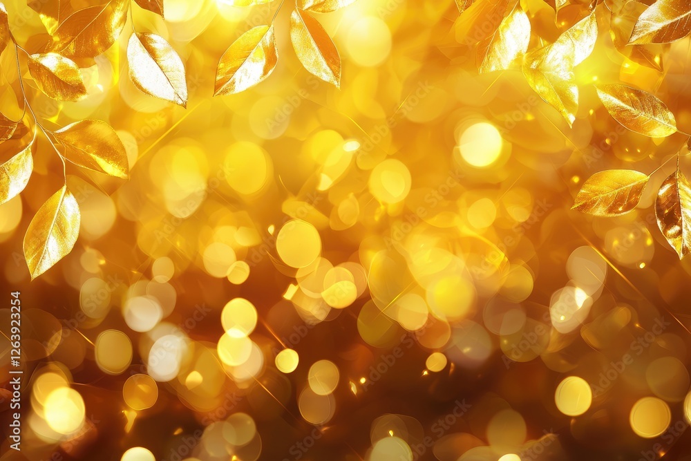 Poster golden autumn leaves on a bright background with sparkling bokeh effect creating a warm and inviting