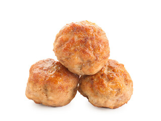 Three tasty cooked meatballs isolated on white