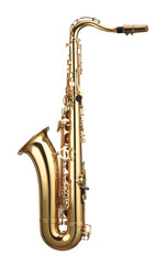 Jazz. One beautiful saxophone isolated on white