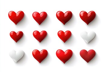 Collection of Colorful Heart Shapes in Red and White for Valentine's Day, Love Celebrations, and Romantic Themes in High-Quality Resolution