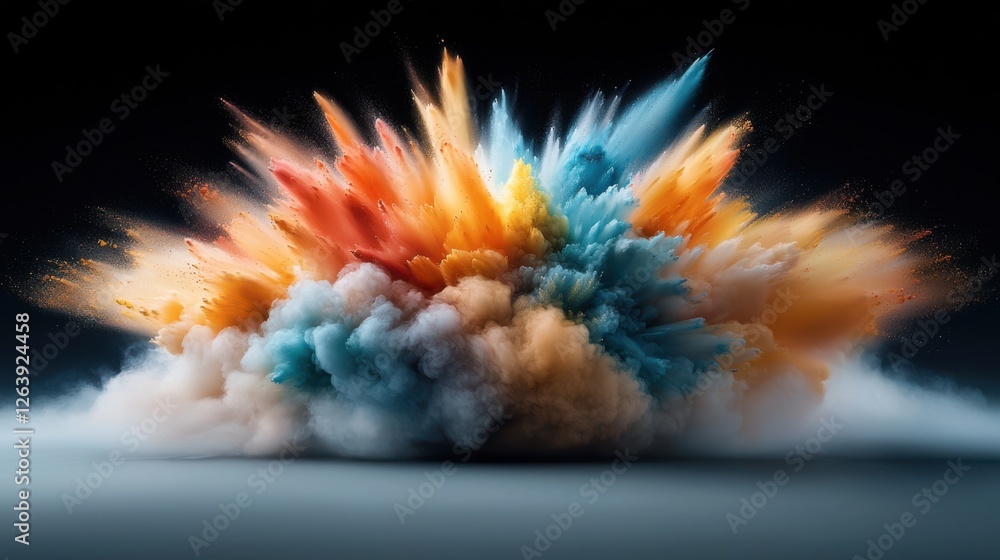 Poster dramatic and vibrant abstract explosion of colorful paint splashing and bursting with dynamic high s