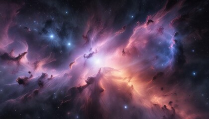 Naklejka premium Softly glowing nebula with swirling mist and starlight, stars, space, cosmos