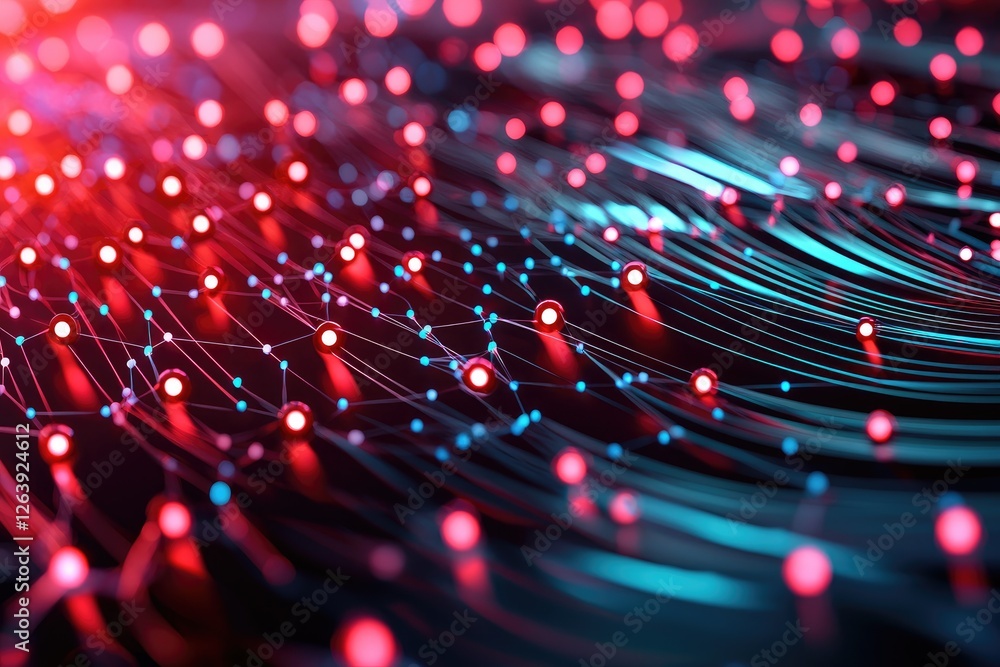 Aufkleber abstract digital background showcasing vibrant red and blue particles connected by glowing lines, re