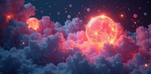 Ethereal mist swirls around glowing orbs , holographic, mystical, glow