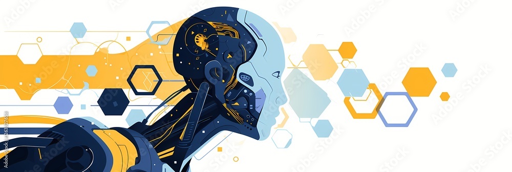 Aufkleber digital transformation concept with artificial intelligence human profile. modern tech design with h