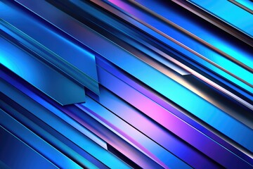 Obraz premium Dynamic Abstract Background of Blue and Purple Stripes with Glossy Surface and Angular Layers for Modern Design or Technology Use