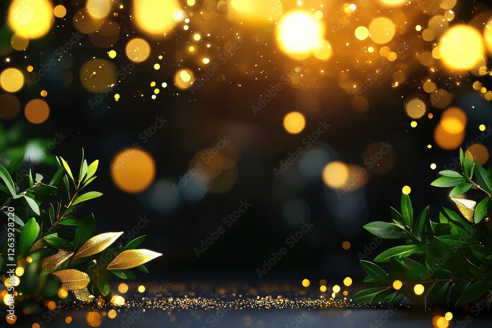 Aufkleber enchanting background with glowing bokeh lights and lush green foliage creating an inviting atmosphe