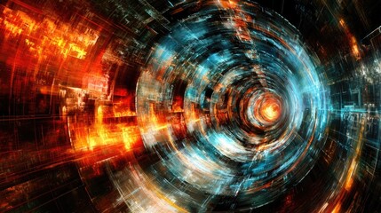 Obraz premium Abstract digital vortex with vibrant colors swirling, depicting motion and energy in a cosmic space